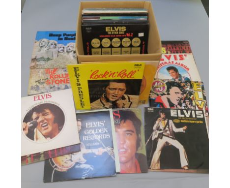 Box of LP records inc Elvis Presley Worldwide 50 Gold Award Hits, Vol 1 & Vol 2 box sets, Rock N Roll SF 8233, Christmas Albu