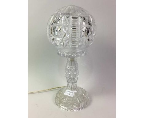 CRYSTAL GLASS TABLE LAMP, with mushroom shaped glass shade35cm high