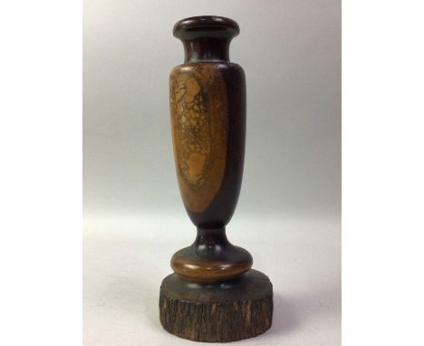 MULGA WOOD TURNED VASE, baluster form, on trunk base28cm high