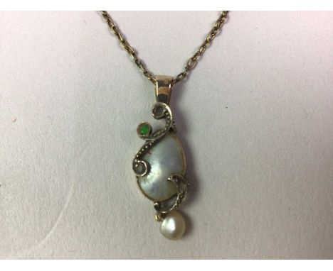 ARTS AND CRAFTS PENDANT ON CHAIN, along with two other nine carat gold mounted pendants