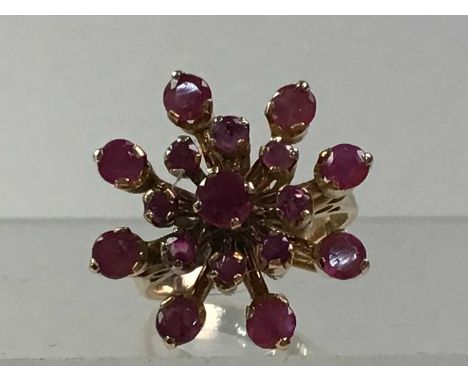 GEMSTONE CLUSTER RING,  indistinctly marked to the shank 