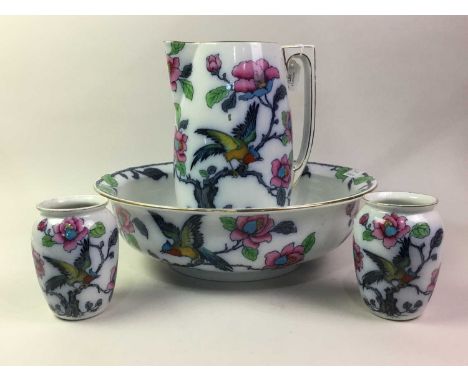 LOSOL WARE PART TOILET SET, comprising ewer, basin and two vases with floral and gilt decoration Qty: 4