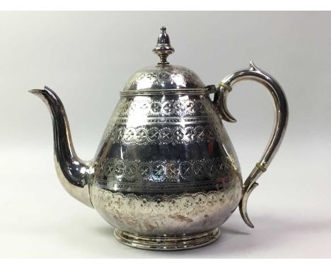 LATE VICTORIAN SILVER PLATED FOUR PIECE TEA SERVICE,  comprising teapot, coffe pot, sugar and creamThis lot contains elephant