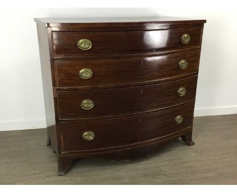 MAHOGANY BOW FRONT CHEST, with four graduating drawers on bracket feet102cm x 113cm 