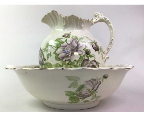 VICTORIAN WASH BASIN AND EWER, ALONG WITH A PAIR OF CHINESE VASES the wash basin and ewers transfer printed with flowersvases