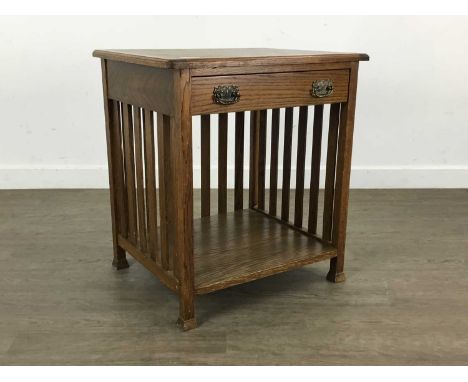 OAK SIDE TABLE, with slatted sides and a single drawer, by Bruce Hamilton59cm x 53cm 