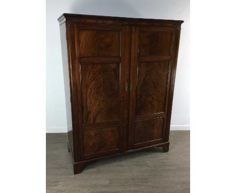 VICTORIAN MAHOGANY TWO DOOR WARDROBE, on bracket feet172cm x 134cm