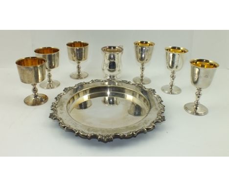 SIX SILVER GOBLETS, limited editions by Barker Ellis, to commemorate anniversaries of Worcester and York cathedrals, gilded i