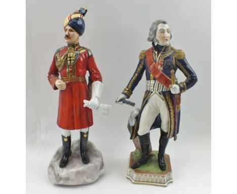 MICHAEL SUTTY A HAND PAINTED CERAMIC MODEL NO. 37 "Governor's Bodyguard Madras", 30cm high, together with a Continental porce