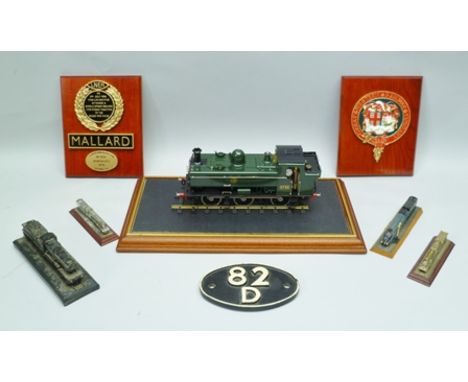 AN ASTER '92' GAUGE 1 KIT BUILT PANNIER 0-6-0 GW300, GWR green livery no.3758 live steam, mounted on a rail within a wooden g