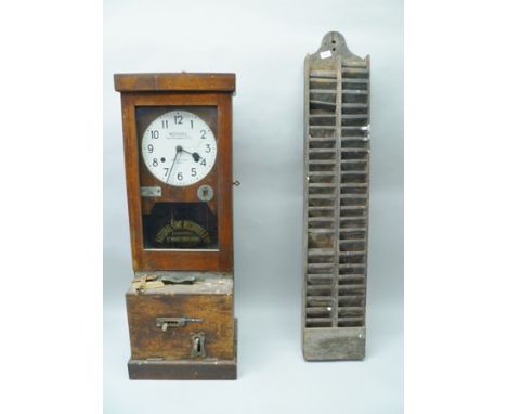 NATIONAL TIME RECORDER LIMITED, ST. MARY CRAY BENT, in stained wood case with white painted dial, key and time card rack, ove