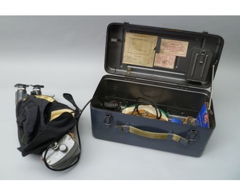 A POLISH PILOT'S/CREW HELMET WITH FITTED BINOCULARS, spare lenses, PN/57 H60270, dated 1966 in metal carrying case 