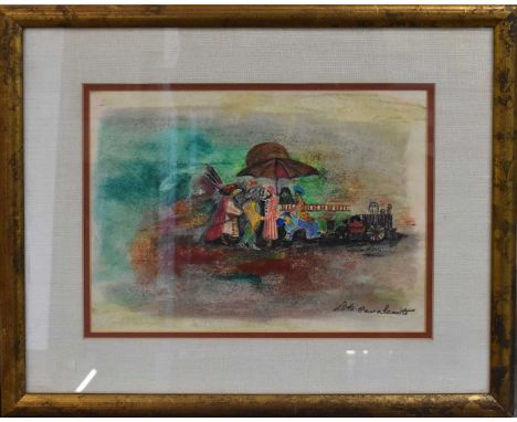 LITO CAVALCANTE; coloured chalks and pastel, figures at a fair, signed, 27.5 x 36.5cm, bearing Steinhardt Gallery of New York