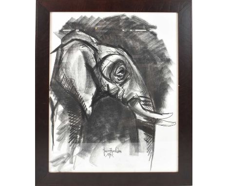 † JEAN POULAIN (1884-1967); charcoal study, portrait of an elephant, signed and dated 1942, 71 x 53cm, framed and glazed.