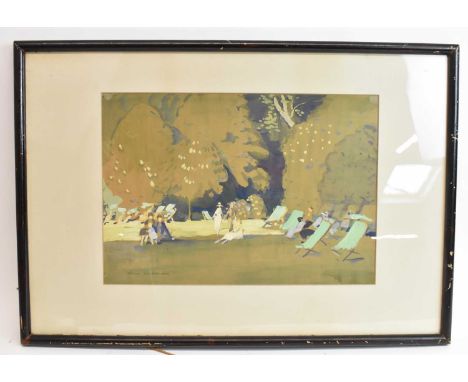 GEORGE SHERINGHAM; a 19th century watercolour, figures in a park, 33 x 48cm, framed and glazed.