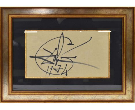 † SALVADOR DALI; an unusual artwork formed of the artist's signature and dated 1974, inscribed verso 'G-Dali Calligraphie Exé