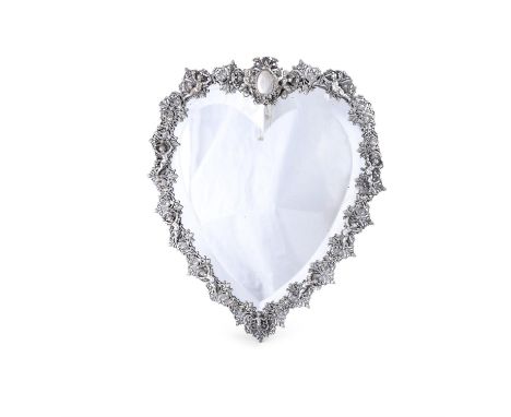 A CONTINENTAL WHITE METAL HEART SHAPED MIRROR, with bevelled plate. 31 x 25cm.