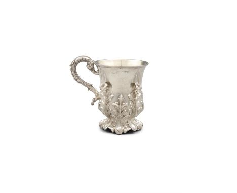 A VICTORIAN SILVER CHRISTENING MUG, Sheffield c.1840, maker's mark of Henry Wilkinson & Co., of baluster form, with gilt inte