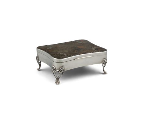 A SILVER MOUNTED JEWELLERY BOX, Birmingham c.1917, mark of Mappin &amp; Webb Ltd, the torroishell lid with swag decoration, r