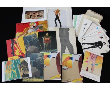 ALLEN JONES - a rare signed copy of das graphische werk 1976, a signed flyer, 9 signed postcards, a collection reproduction p
