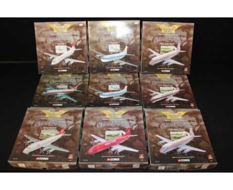 CORGI AEROPLANES/AIRPLANES - CLASSIC PROPLINERS - a selection of 9 packaged The Aviation Archive Classic Propliners Corgi lim