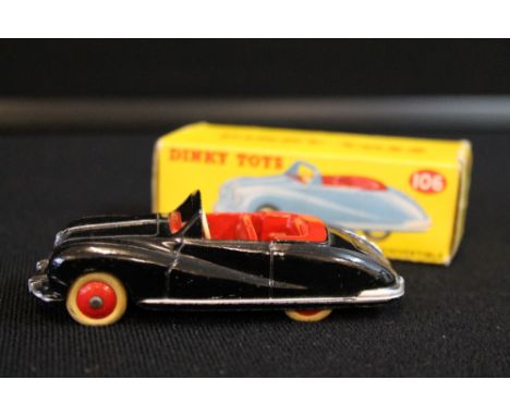 DINKY TOYS - a 106 Dinky Austin Atlantic Convertible die cast toy car in original box. Black body with red interior. Conditio