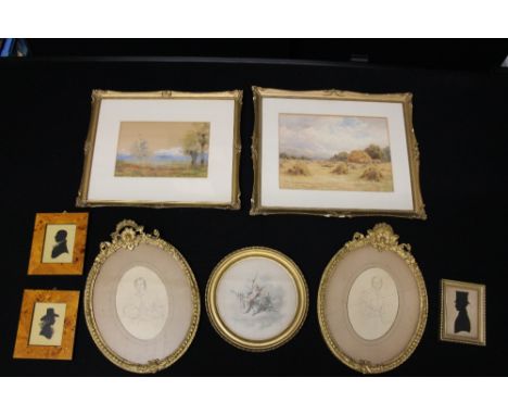 WATERCOLOUR - ALFRED POWELL 1870 - a watercolour signed Alfred Powell, of the gathering of haystacks in a gilt frame (frame m