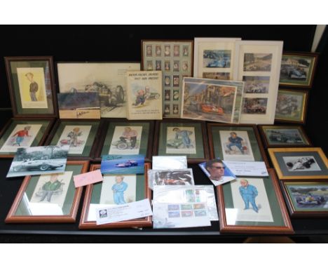 MOTOR RACING AUTOGRAPHS AND PICTURES - a collection of motor racing memorabilia to include a pink album page signed by Jackie