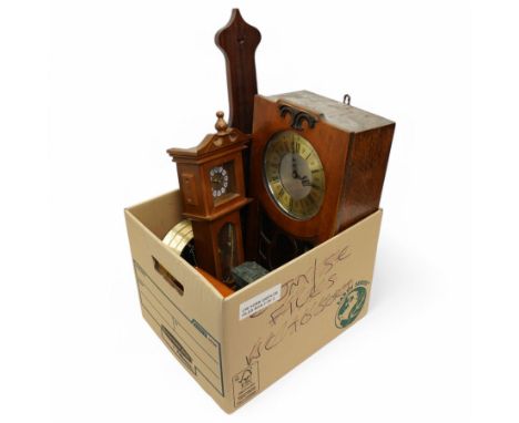 Churchill quartz mantel clock in marble case, miniature longcase clock, other clocks and an aneroid barometer