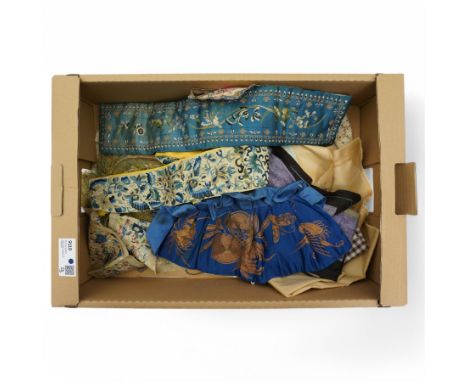Chinese Qing dynasty purse, together with a selection of Chinese and Japanese textiles, various embroidered and beaded exampl