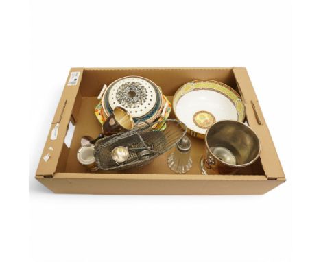 Royal Worcester Versailles pattern bowl, Copeland bowl, Crown Devon dish, silver plate etc, in one box