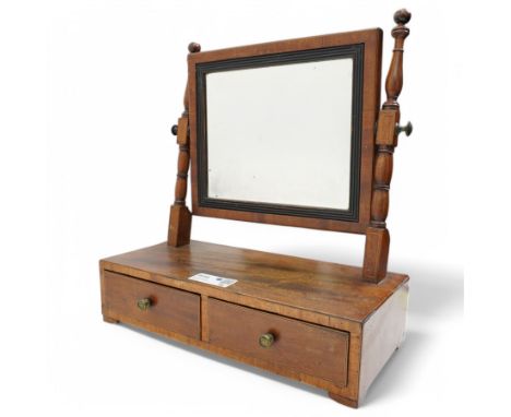 19th century mahogany swing mirror, on a two draw base with bracket feet, H46cm 