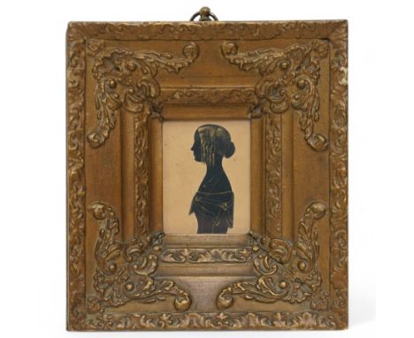 19th century silhouette portrait of lady, heightened in gold, unsigned 7cm x 6cm