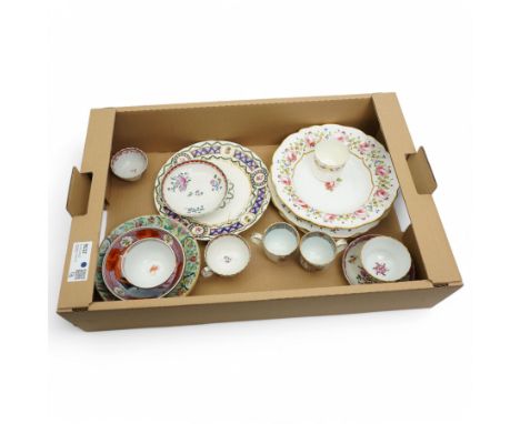 Collection of 18th/19th century teawares and other ceramics, to include a New Hall boy in the window cup and saucer, famille 