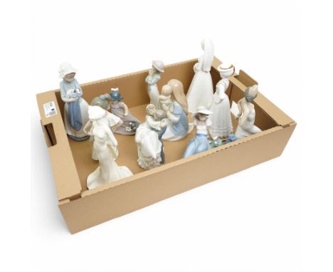 Eight Nao porcelain figures, Spode Pauline Shone figure and two others