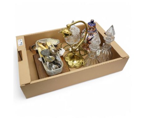 Masons Ironstone Penang Petit Tokyo limited edition jar and cover 64/200, made for Mulberry Hall, pair of glass decanters, pl