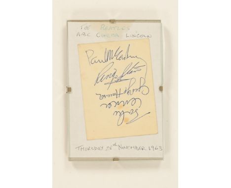 A set of Beatles autographs, signed at the ABC Cinema in Lincoln Thursday 28th November 1963, this is the only time The Beatl