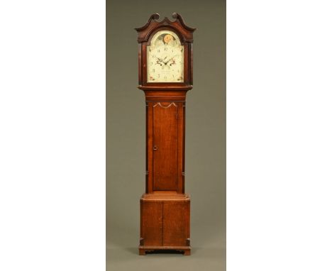 A George III oak and mahogany crossbanded longcase clock, by James Monkhouse of Carlisle, with 30 hour movement and moonphase