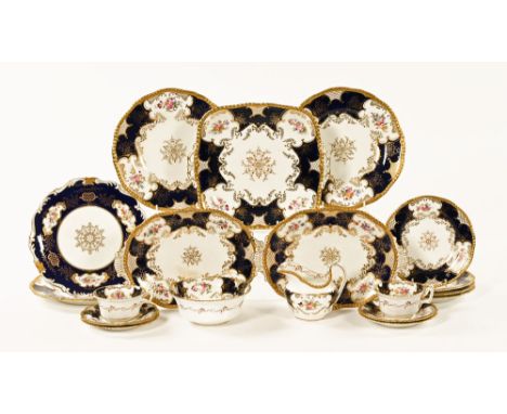 A quantity of Coalport cabinet ware, including two cups and saucers, four small plates and six various other plates, blue whi