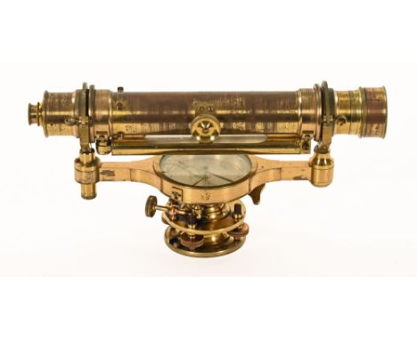 A Salvani brass theodolite, manufactured by Negretti and Zambra London, late Victorian engineer's tool with glass levelling m