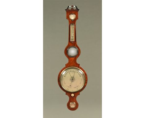 A George III inlaid mahogany banjo barometer by Tarelli Northampton, large form with mirror. Height 113 cm, maximum width 31 