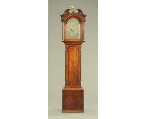 A George III mahogany longcase clock, with two train striking movement by James Greig Perth, with swans neck pediment, long t