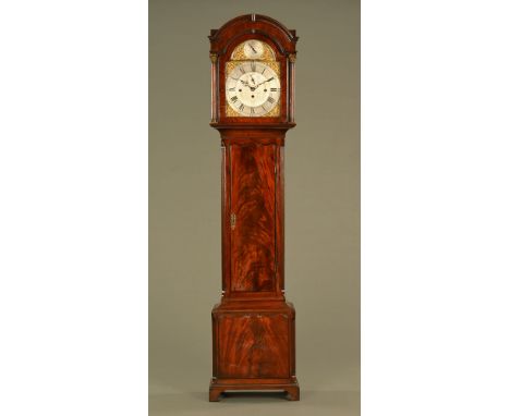 A Georgian mahogany musical longcase clock by Ferguson of Dundee, playing six tunes on nine bells, the three train movement a