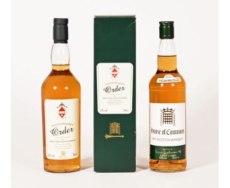 Two bottles of House Of Commons Whiskey, "House of Commons No 1 Scotch Whiskey", 12 years old and "Madame Speakers Order".