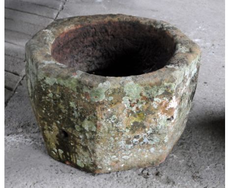 A hexagonal sandstone trough of large form.  Height 40 cm, width 61 cm, depth 61 cm (see illustration).