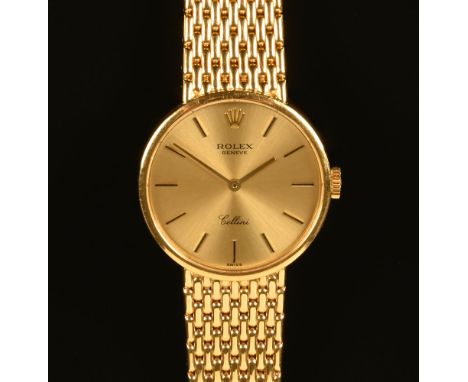 A ladies Rolex Cellini 18 ct gold cased quartz wristwatch, dial diameter 25 mm. Serial No. X644578, also stamped 5041, 18k to