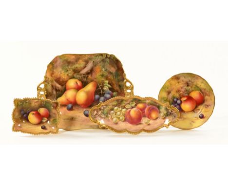 A collection of Royal Worcester fruit decorated cabinet pieces, including two handled bowl by Price, circa 1901, length 28 cm