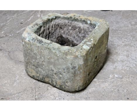 A sandstone trough, square form.  Height 30 cm, width 41 cm, depth 41 cm.