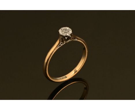 A 9ct gold platinum and diamond chip illusion set ring, Size M/N.