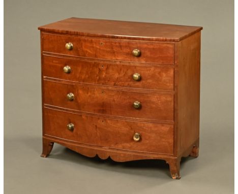 A 19th century mahogany bowfronted chest of drawers, with two small upper drawers over three long drawers on splayed bracket 